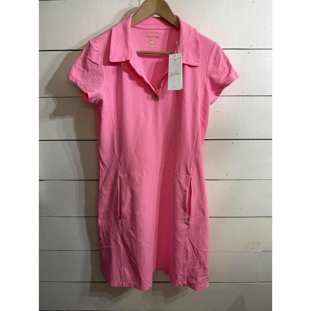 NWT‎ $188 Lilly Pulitzer UPF50 Luxletic Frida Scallop Polo Dress Pink Medium